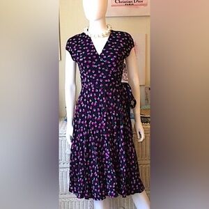 Diane Von Furstenberg Black and Pink Midi Dress